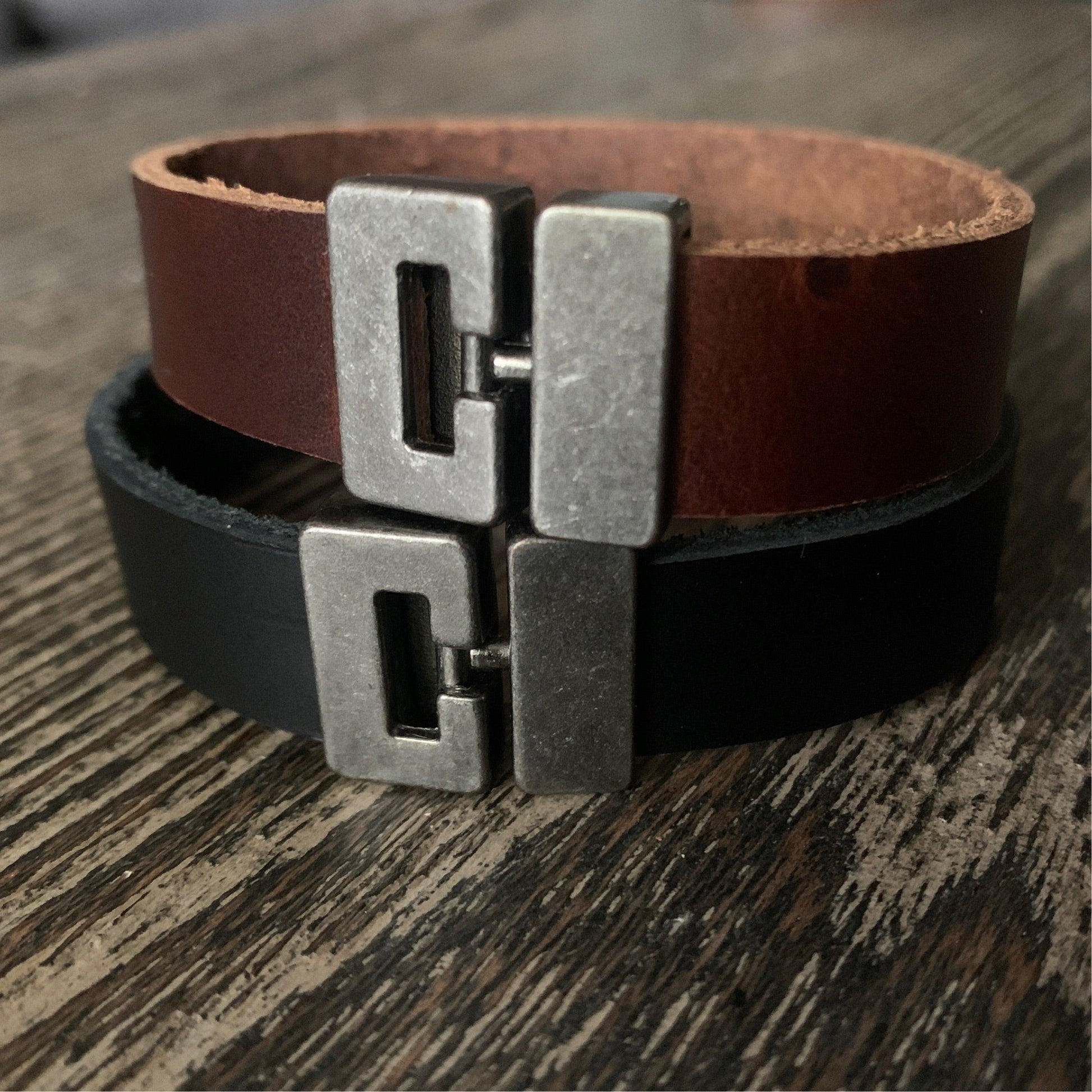 2 Pack - Leather Bracelets Copper Brown & Black - Stonestreet Leather