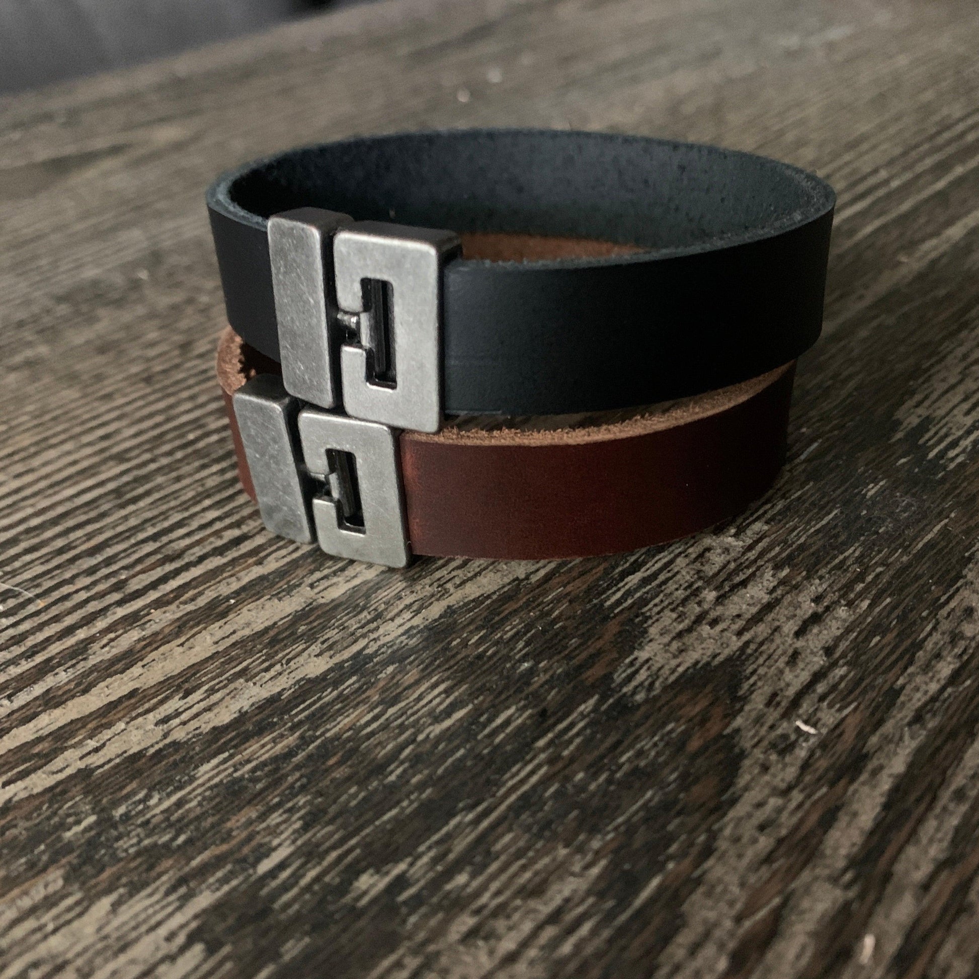 2 Pack - Leather Bracelets Copper Brown & Black - Stonestreet Leather