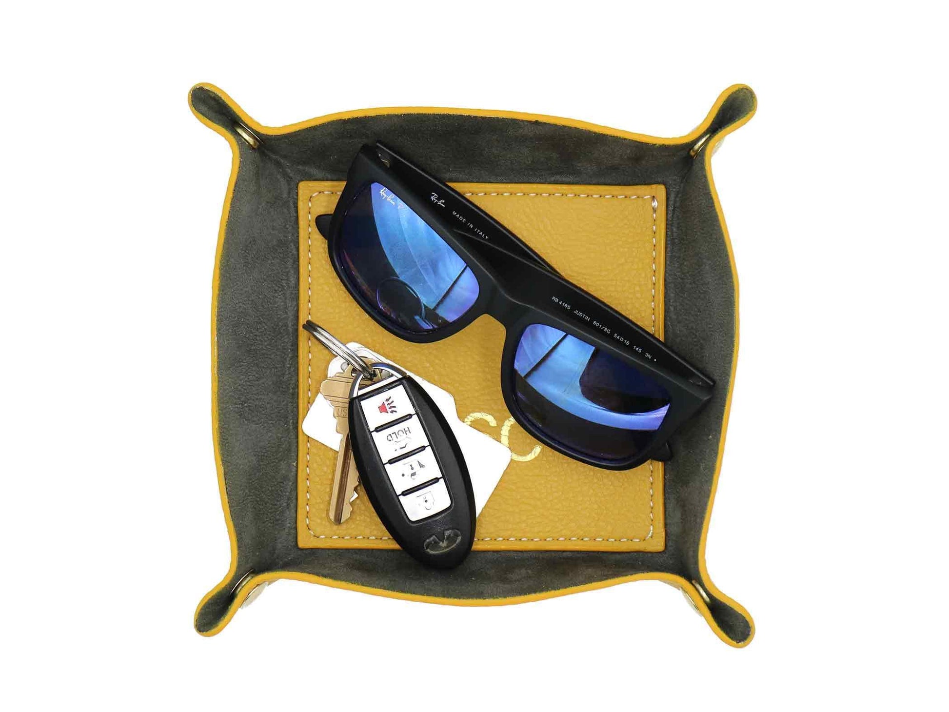 Contemporary Valet Tray - Italian Pebble Grain Leather Lined with Dark Grey Microsuede - Stonestreet Leather