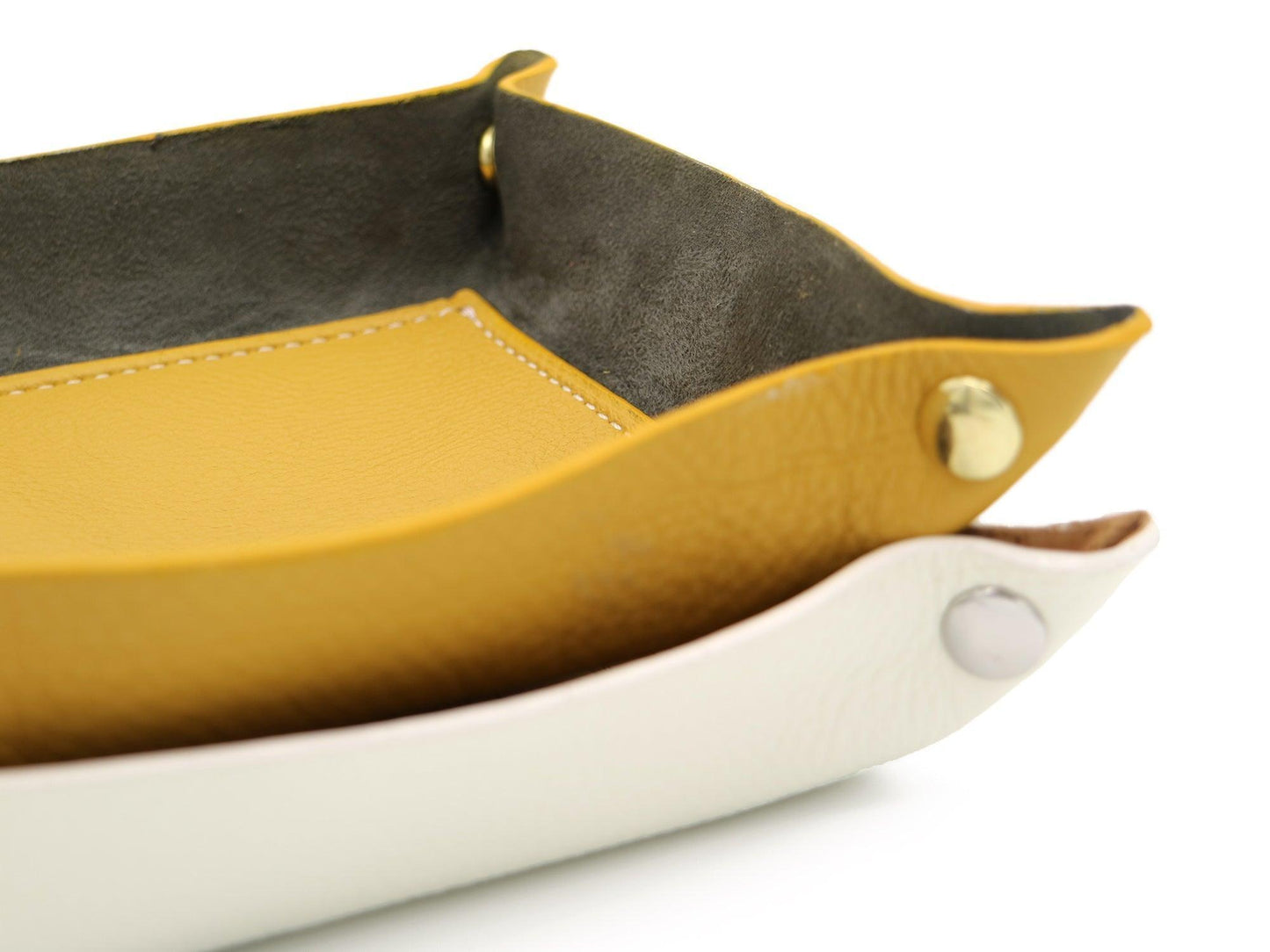 Contemporary Valet Tray - Italian Pebble Grain Leather Lined with Dark Grey Microsuede - Stonestreet Leather