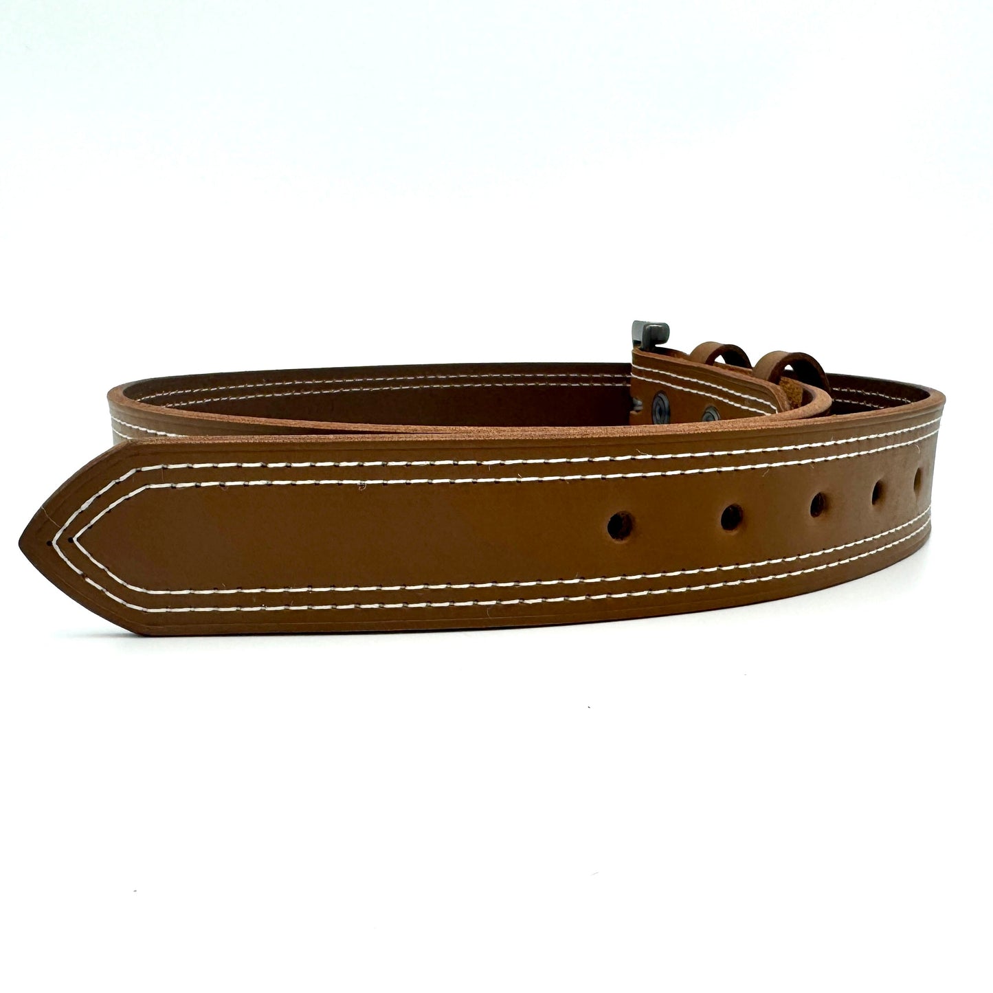 Double Stitched Men's Belt - Caramel Brown Vegetable Tanned Leather with Double Keepers - Stonestreet Leather