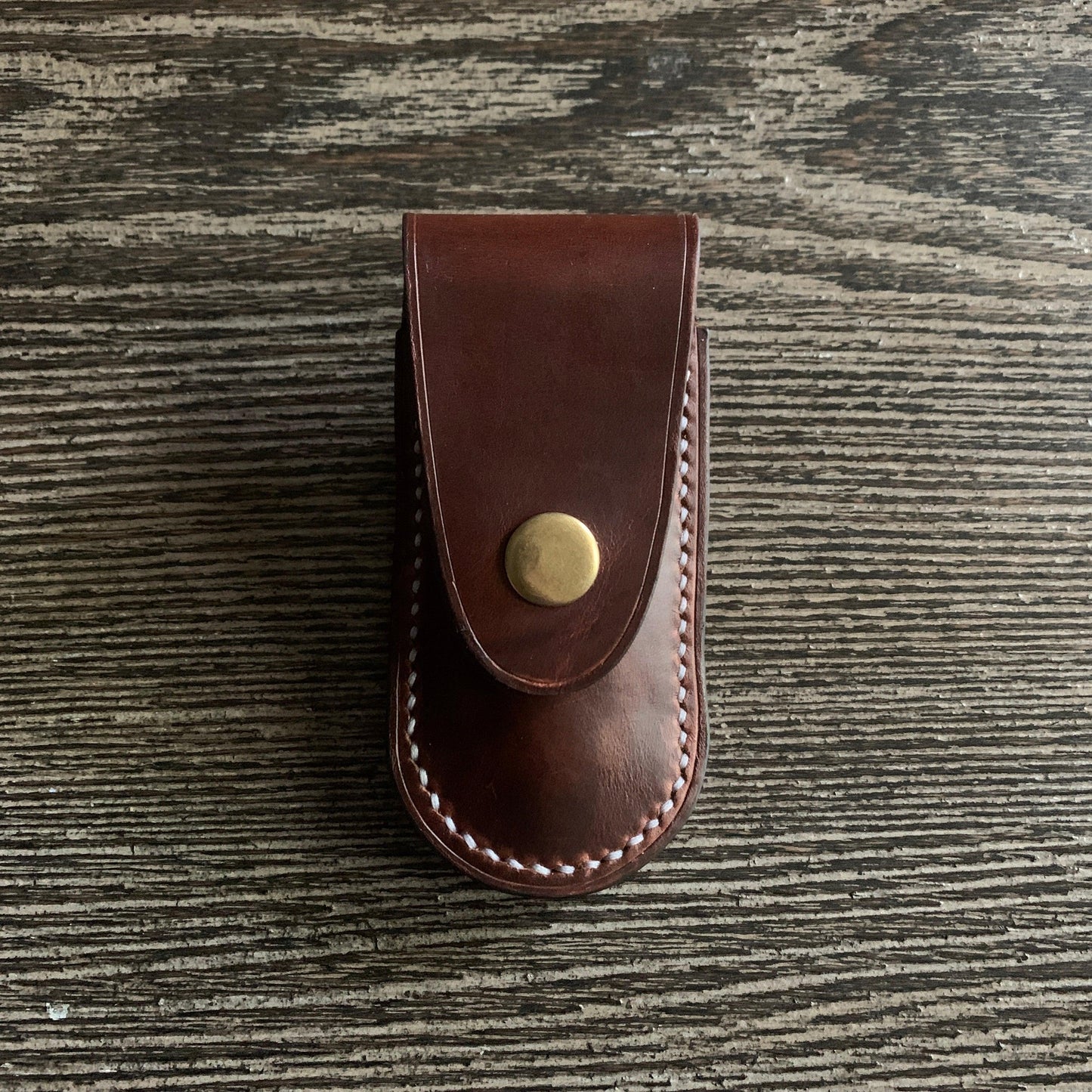 Handmade Leather Pocket Knife Holster, 3” pocket knife pouch with Belt Loop Snap Closure - Oxford Xcel Chrome Tan Leather - Stonestreet Leather