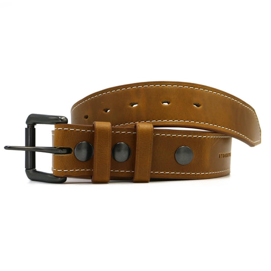 Light Brown Men's Dress Belt - Oxford Xcel Leather "SUNFLOWER" with White Thread - Stonestreet Leather