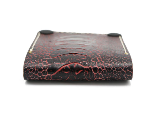 Minimalist Bifold Snap Wallet - Red & Black Ostrich with Veg Tan Interior, Black Snaps - Stonestreet Leather