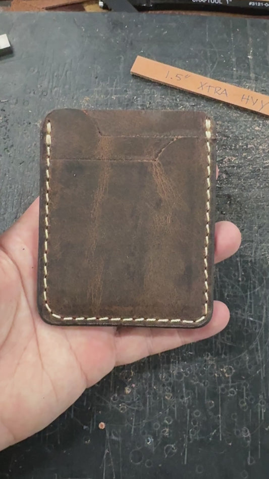 Three Pocket Minimalist Wallet With Money Clip - Crazy Horse Buffalo Leather