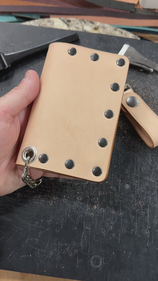 Veg Tan Biker Bifold Chain Wallet - Natural Vegetable Tanned Cowhide Leather with Rivets