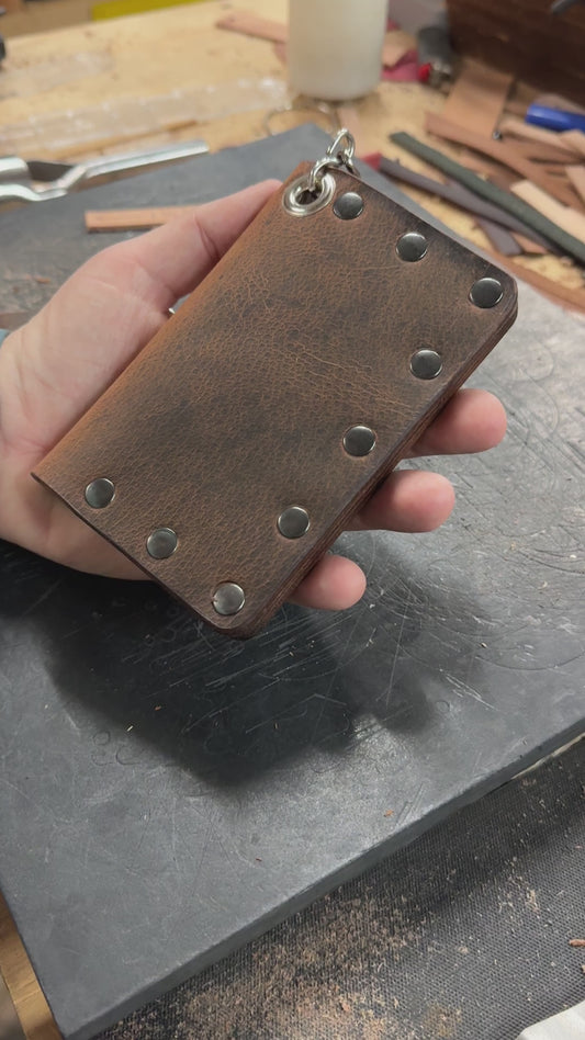 Biker Bifold Chain Wallet- Crazy Horse Buffalo Leather