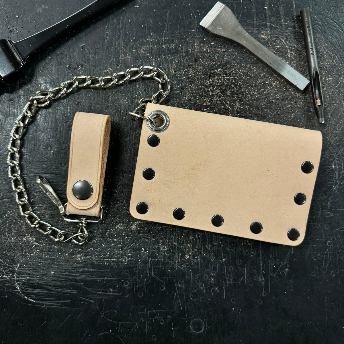 Veg Tan Biker Bifold Chain Wallet - Natural Vegetable Tanned