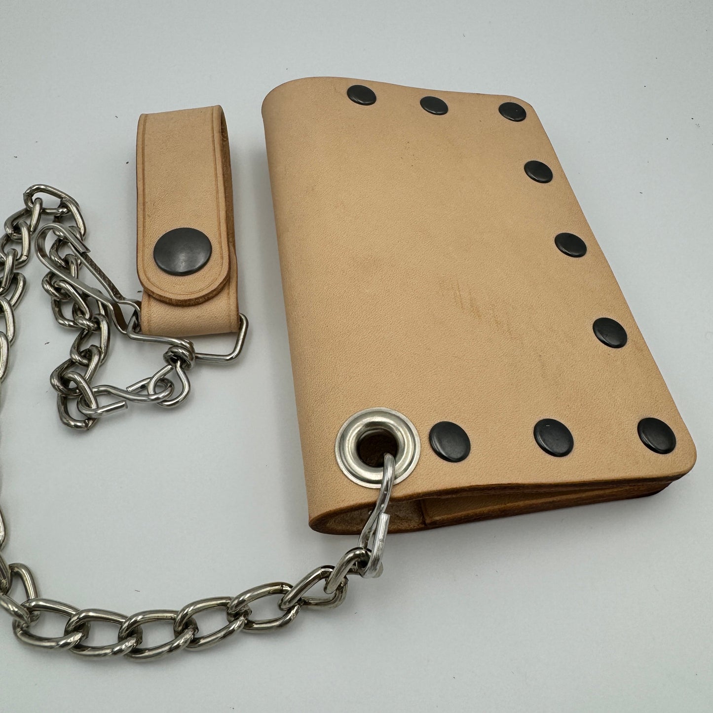 Veg Tan Biker Bifold Chain Wallet - Natural Vegetable Tanned Cowhide Leather with Gun Metal Hardware - Stonestreet Leather