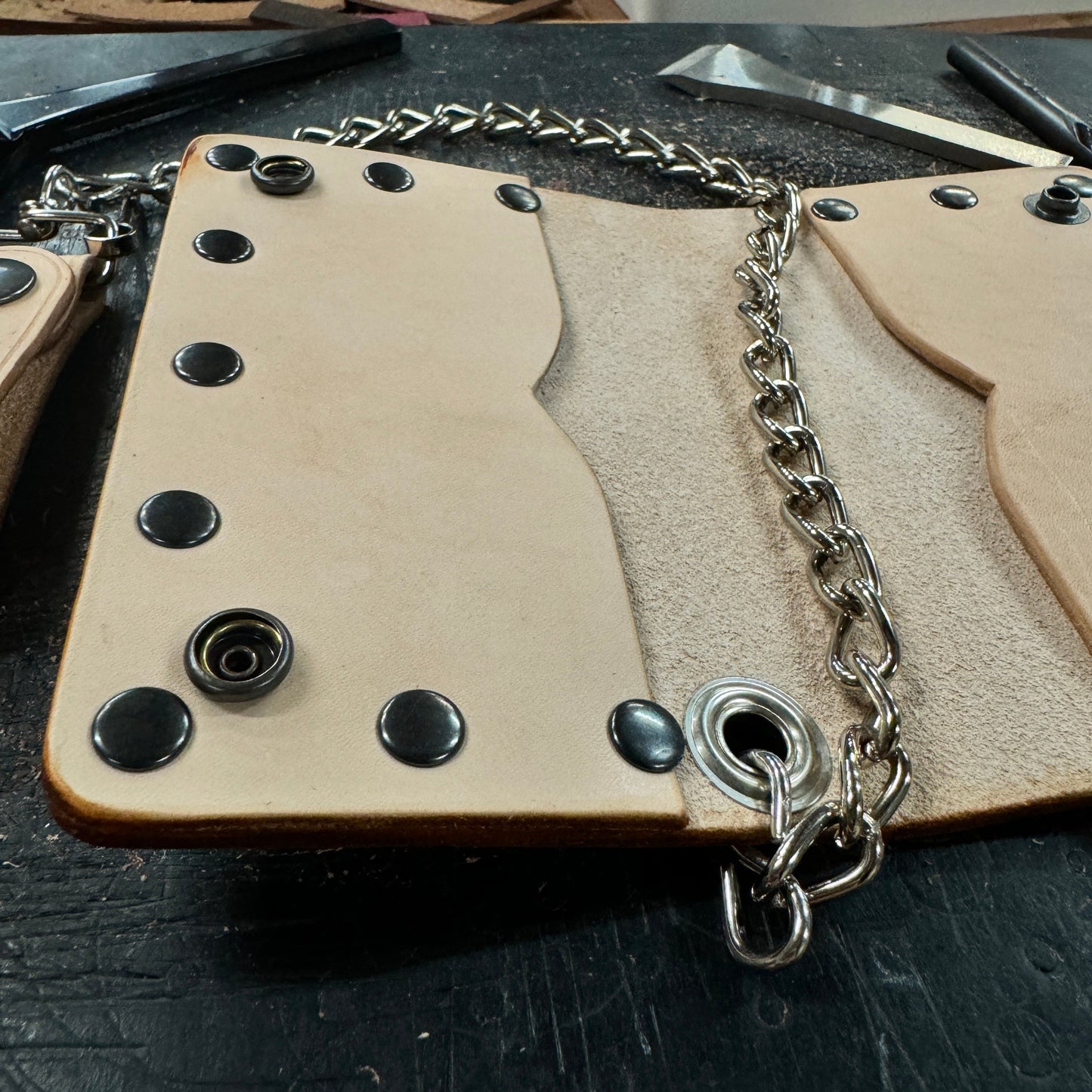 Veg Tan Biker Bifold Chain Wallet - Natural Vegetable Tanned Cowhide Leather with Gun Metal Hardware - Stonestreet Leather