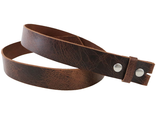 Tan Brown Vintage Glazed Buffalo Leather Belt Blank With Silver Snaps & Matching Keeper, 48