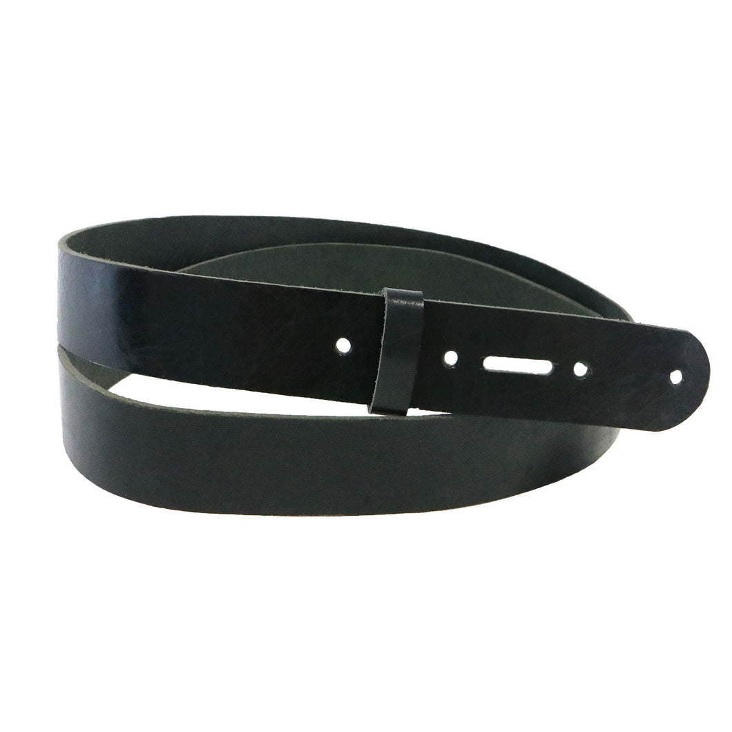 Black Vintage Glazed Buffalo Leather Belt Blank With Matching Keeper, 48