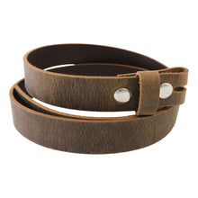 Cargar imagen en el visor de la galería, Brown Crazy Horse Buffalo Leather Belt Blank With Snaps &amp; Matching Keeper, 48&quot;-60&quot;+ Length, Choice of Snap Color
