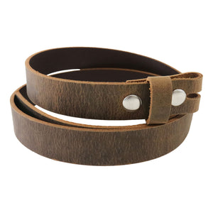 Brown Crazy Horse Buffalo Leather Belt Blank With Snaps & Matching Keeper, 48"-60"+ Length, Choice of Snap Color