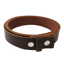 Cargar imagen en el visor de la galería, Matte Brown West Tan Buffalo Leather Belt Blank With Snaps &amp; Matching Keeper, 48&quot;-60&quot; Length, Choice of Snaps
