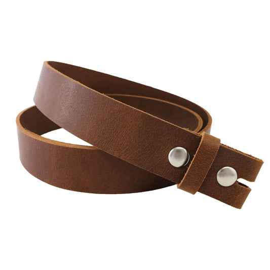 Light Brown Matte Peanut West Tan Buffalo Leather Belt Blank With Snaps & Keeper, 48"-60" Length, Choice Of Snaps