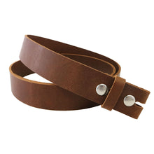 Cargar imagen en el visor de la galería, Light Brown Matte Peanut West Tan Buffalo Leather Belt Blank With Snaps &amp; Keeper, 48&quot;-60&quot; Length, Choice Of Snaps
