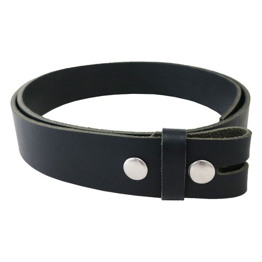 Matte Black West Tan Buffalo Leather Belt Blank With Snaps & Matching Keeper, 50"-60" Length, Choice Of Snap Color