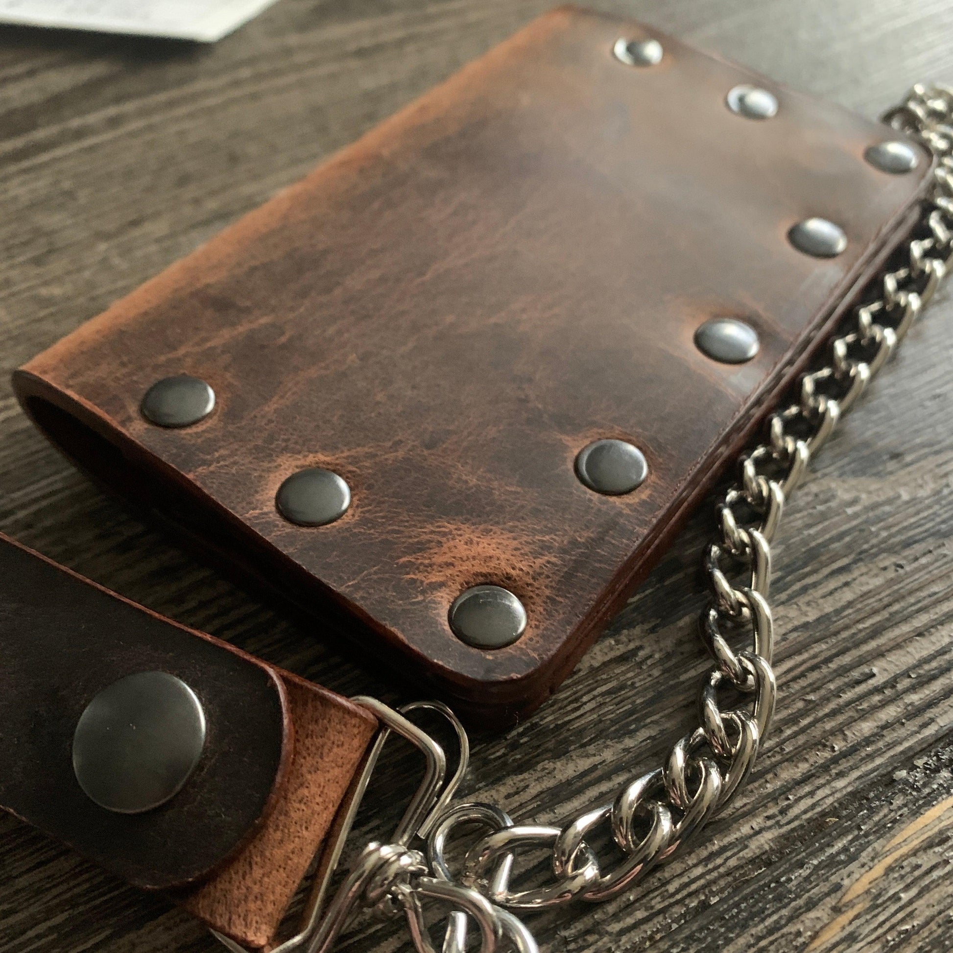 Biker Bifold Chain Wallet - Crazy Horse Buffalo Leather - Stonestreet Leather