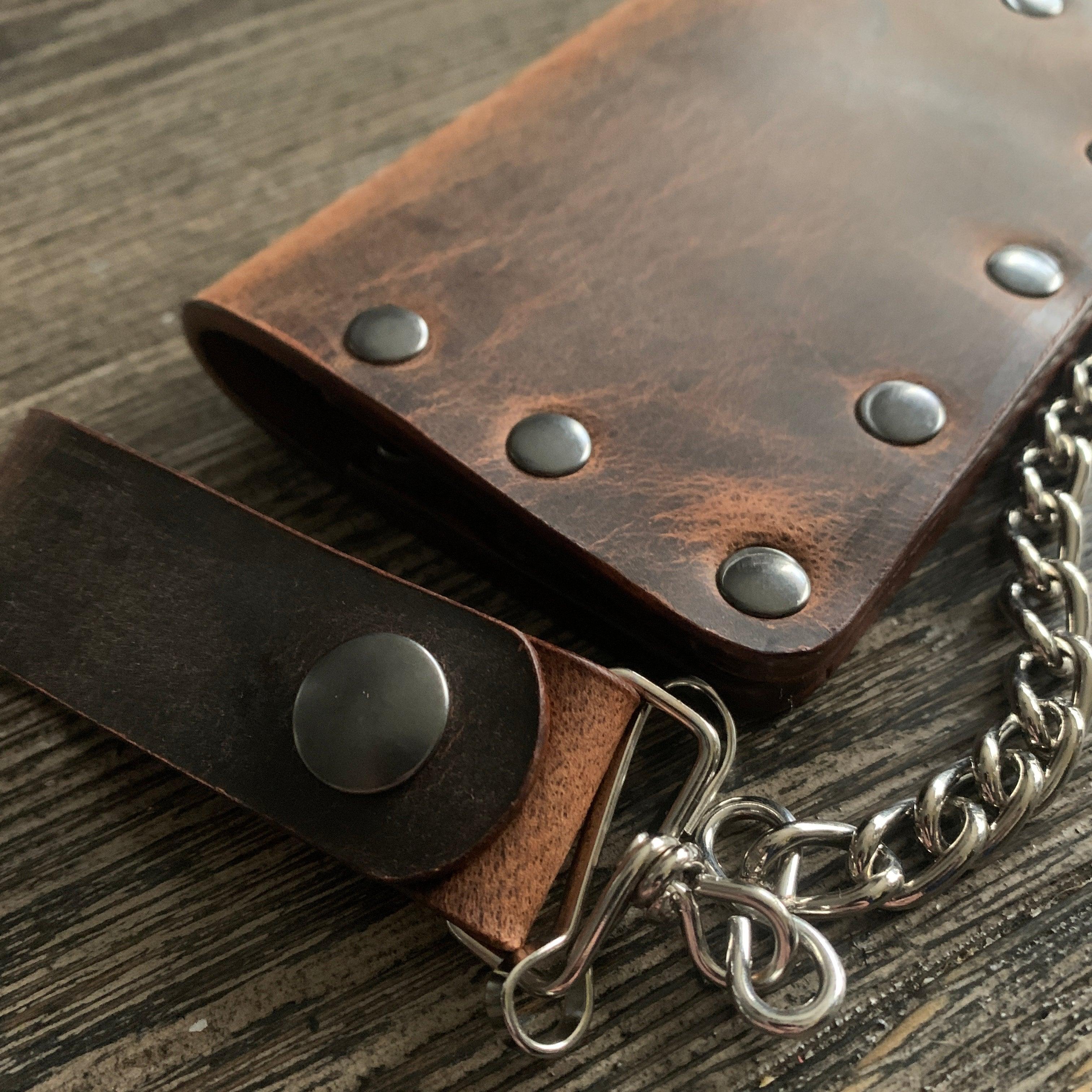 Biker Bifold Chain Wallet Crazy Horse Buffalo Leather