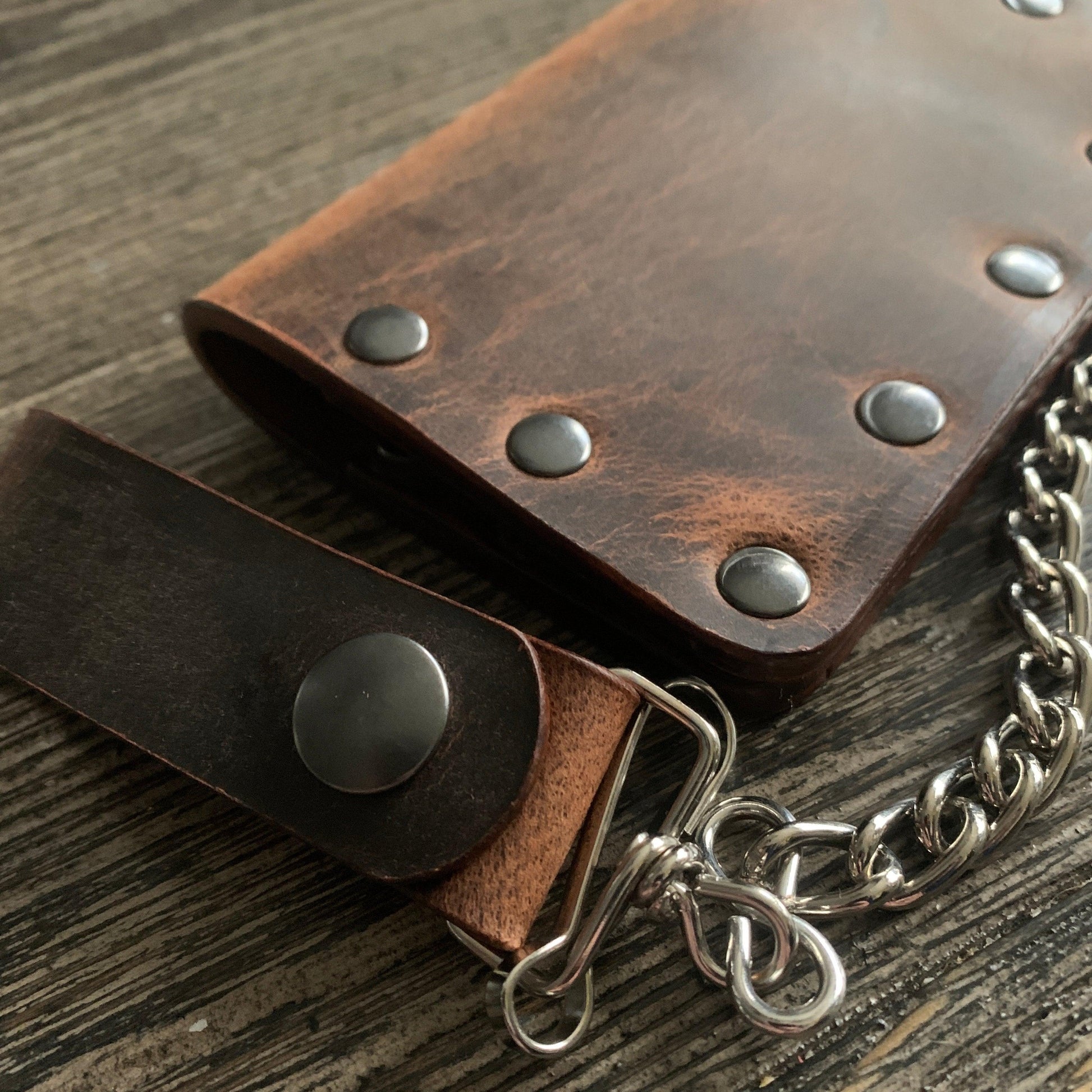 Biker Bifold Chain Wallet - Crazy Horse Buffalo Leather - Stonestreet Leather