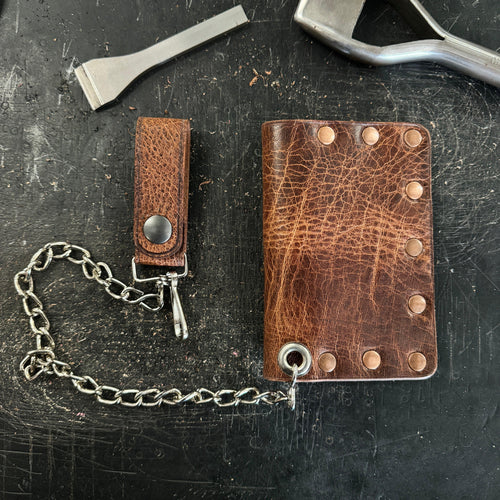 Biker Bifold Chain Wallet - Tan Vintage Glazed Buffalo Leather Bifold Wallet with Copper Hardware - Stonestreet Leather