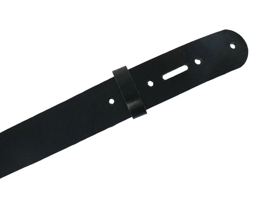 Black Vintage Glazed Buffalo Leather Belt Blank With Matching Keeper, 48" - 60" Length - Stonestreet Leather
