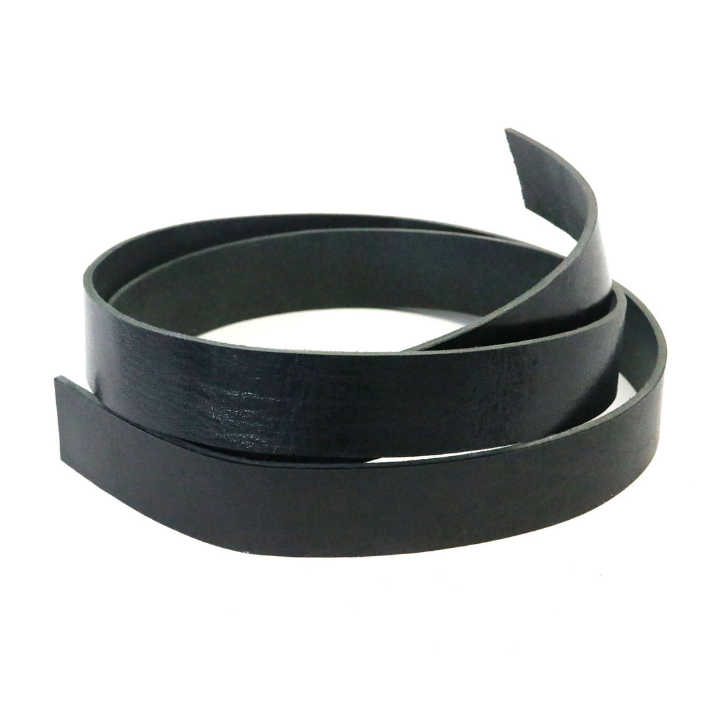 Black Vintage Glazed Buffalo Leather Strip, 48” - 60” Length, Black - Stonestreet Leather