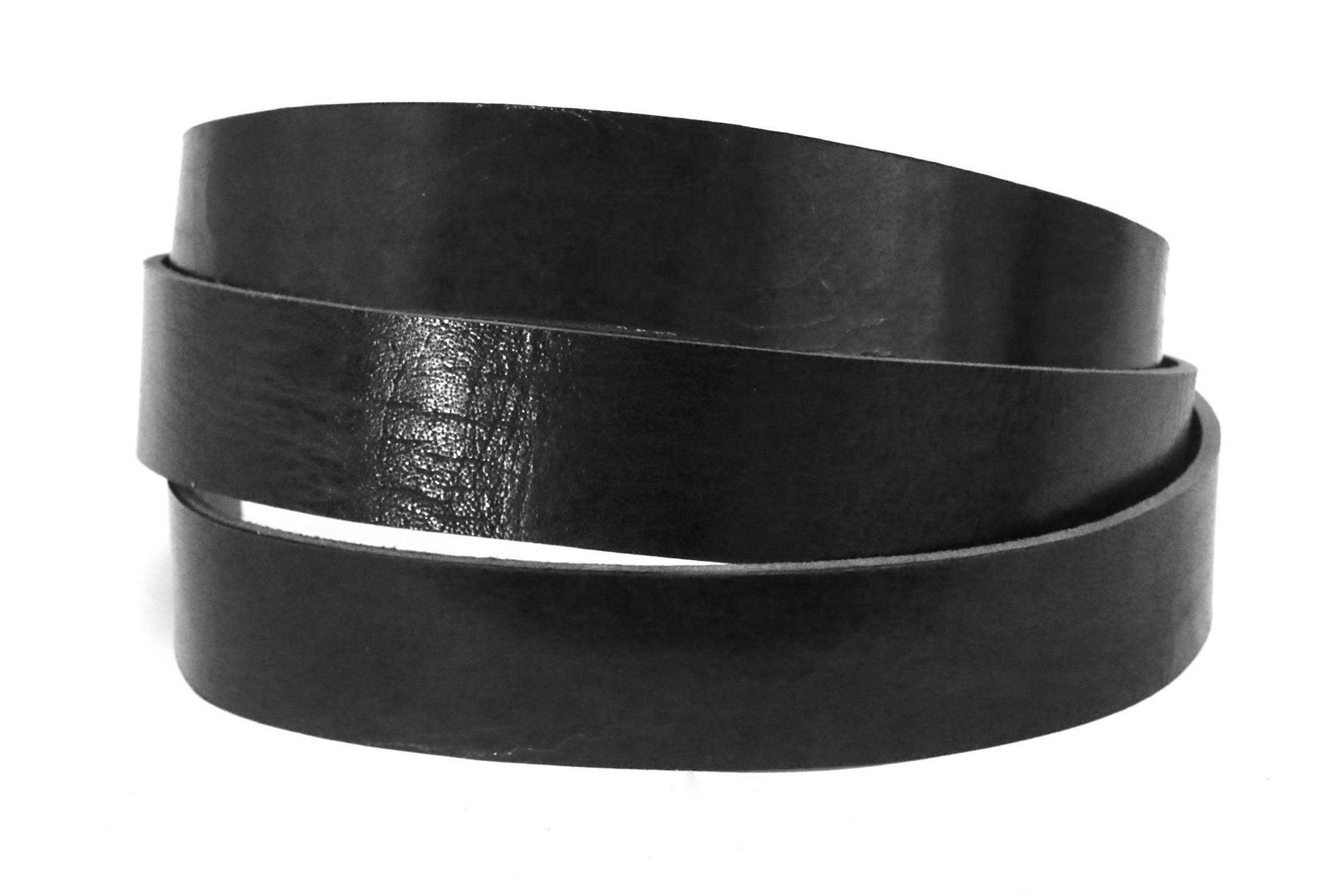 Black Vintage Glazed Buffalo Leather Strip, 48” - 60” Length, Black - Stonestreet Leather