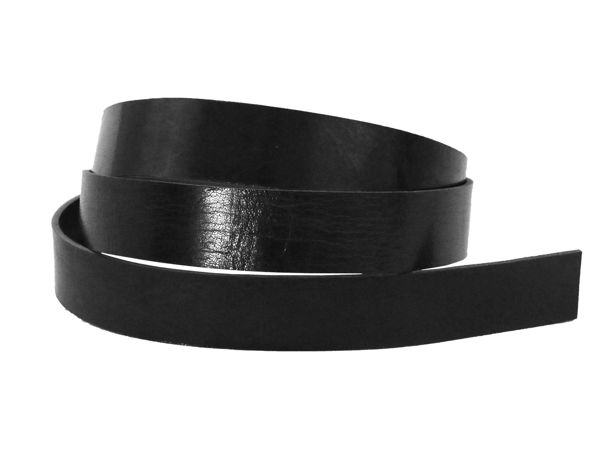 Black Vintage Glazed Buffalo Leather Strip, 48” - 60” Length, Black - Stonestreet Leather