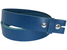 Load image into Gallery viewer, Blue Vegetable Tanned Leather Belt Blank W/ Snaps and Matching Keeper | 60&quot; - 72&quot; Length - Stonestreet Leather
