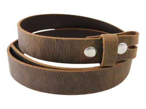 Brown Crazy Horse Buffalo Leather Belt Blank With Snaps & Matching Keeper, 48