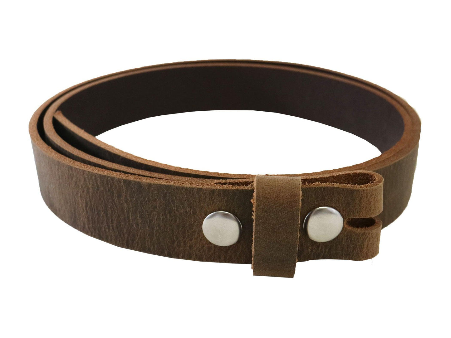 Brown Crazy Horse Buffalo Leather Belt Blank With Snaps & Matching Keeper, 48" - 60"+ Length, Choice of Snap Color - Stonestreet Leather