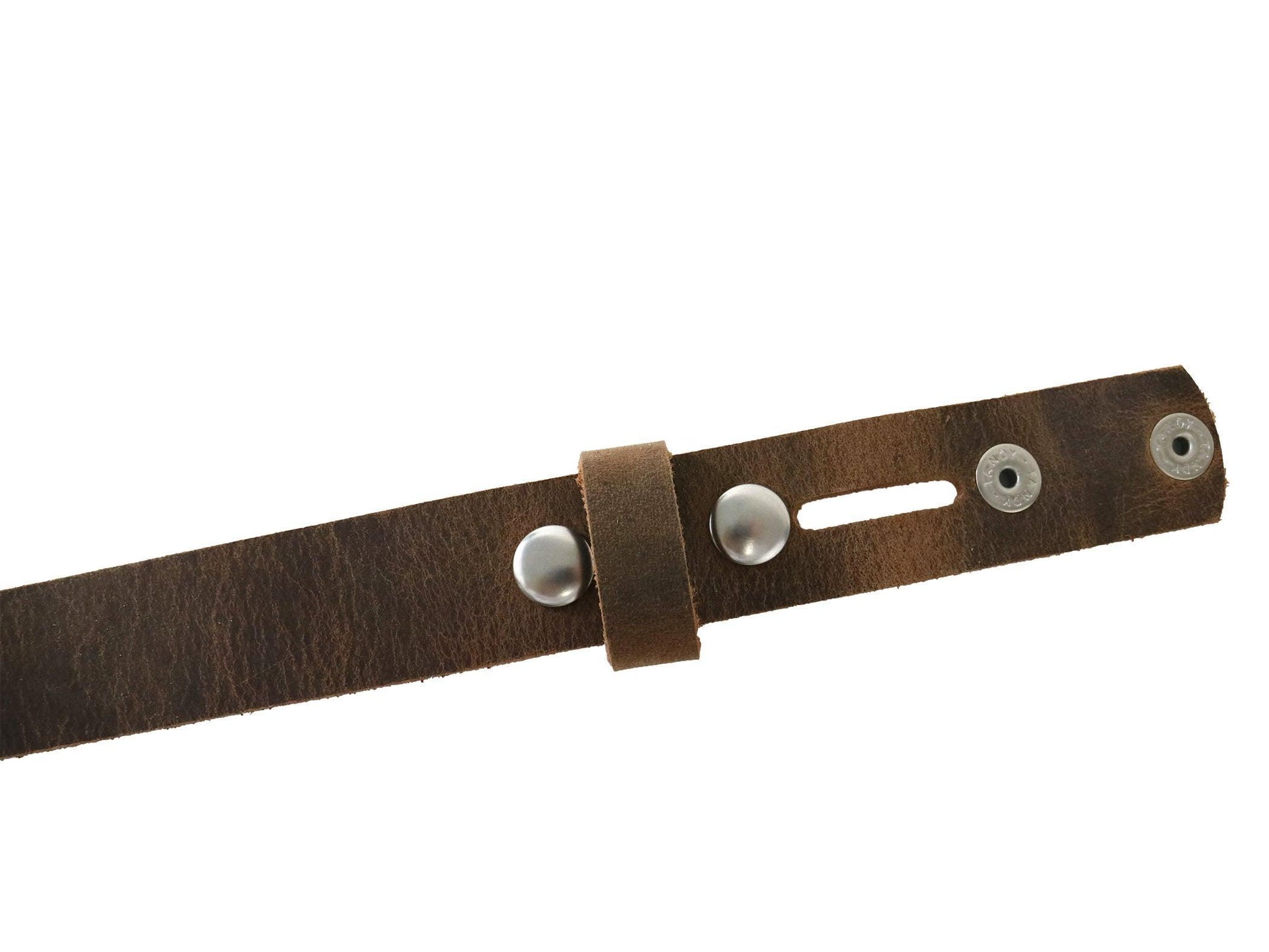Brown Crazy Horse Buffalo Leather Belt Blank With Snaps & Matching Keeper, 48" - 60"+ Length, Choice of Snap Color - Stonestreet Leather