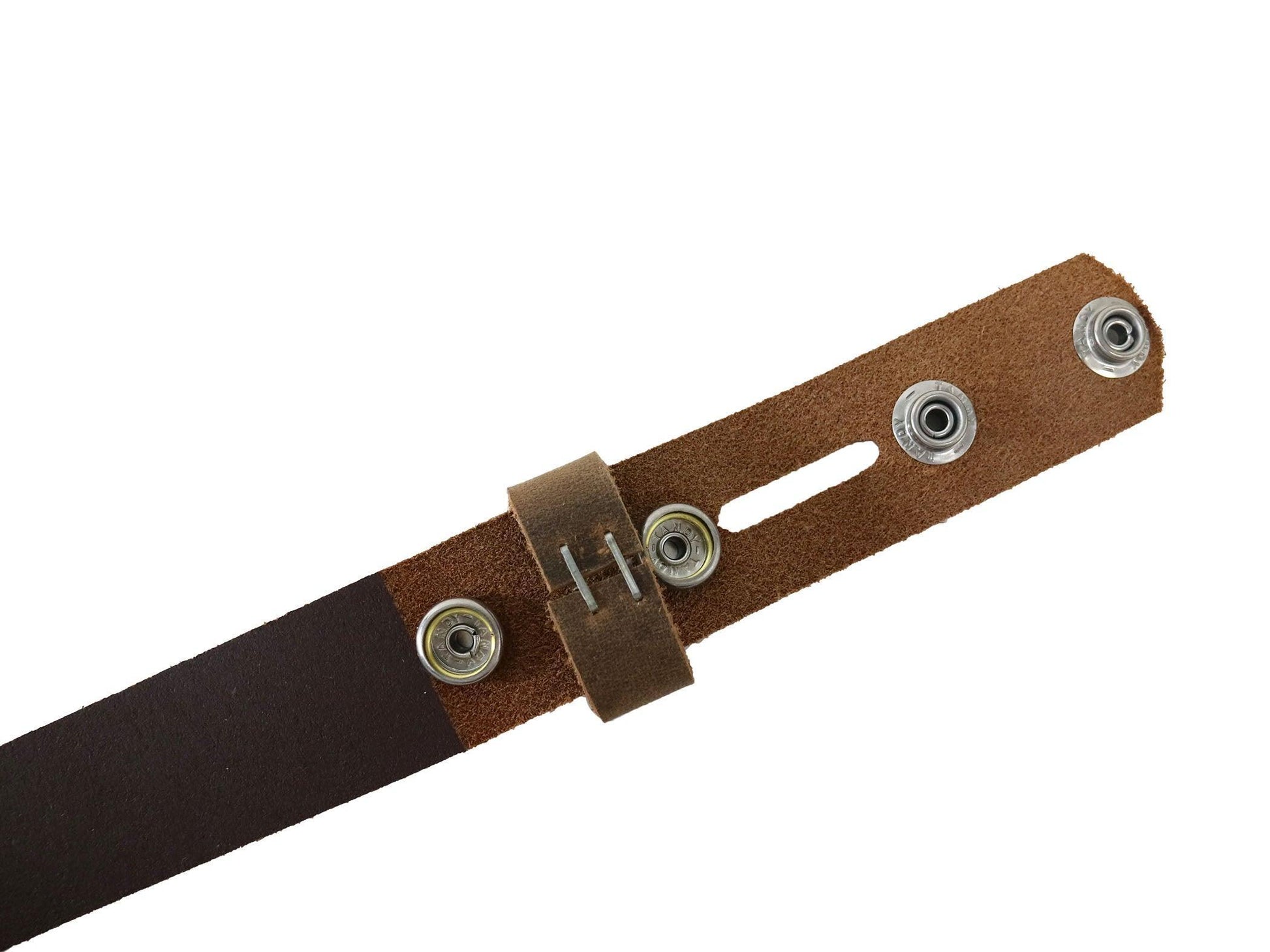 Brown Crazy Horse Buffalo Leather Belt Blank With Snaps & Matching Keeper, 48" - 60"+ Length, Choice of Snap Color - Stonestreet Leather
