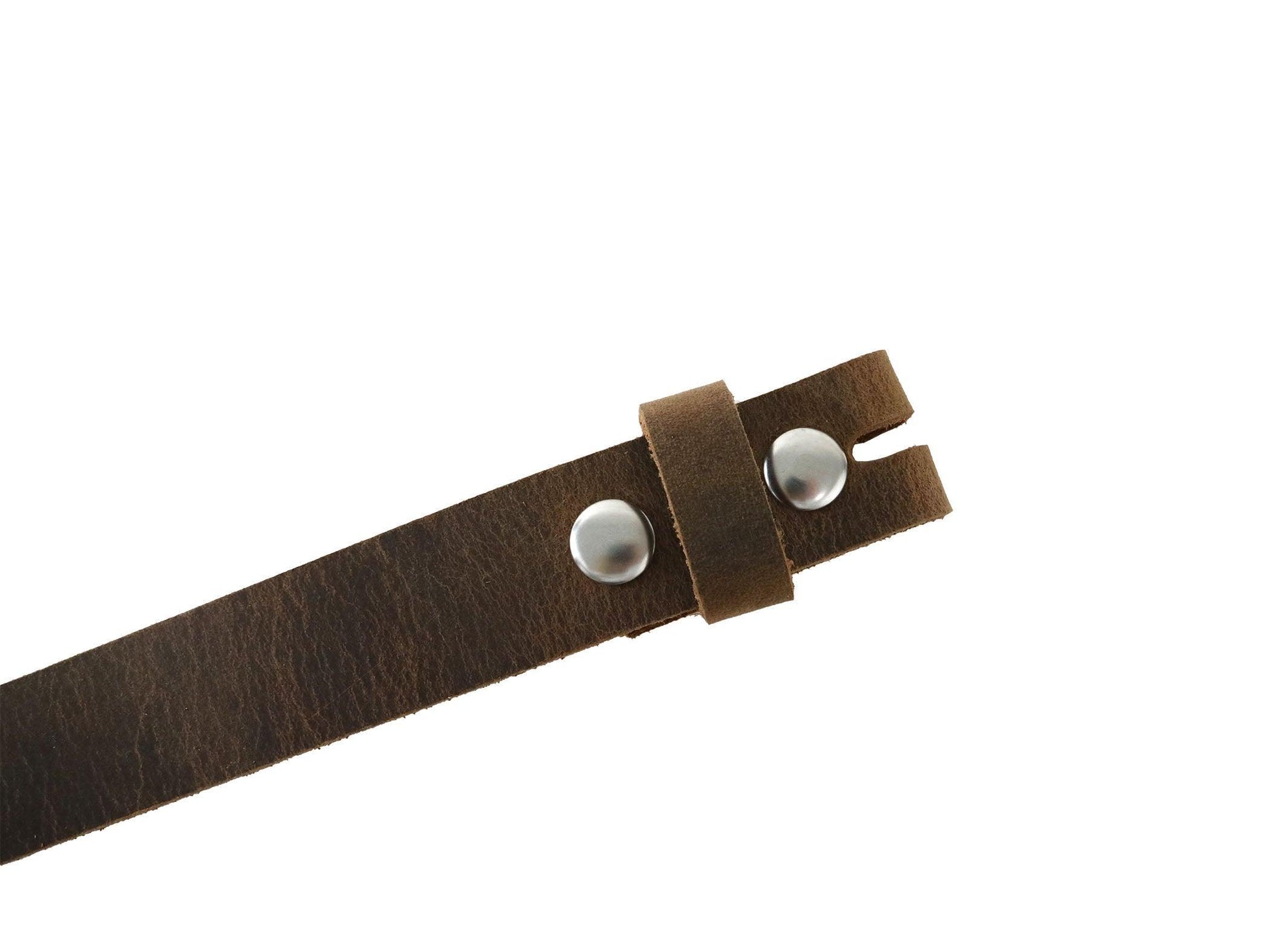 Brown Crazy Horse Buffalo Leather Belt Blank With Snaps & Matching Keeper, 48" - 60"+ Length, Choice of Snap Color - Stonestreet Leather