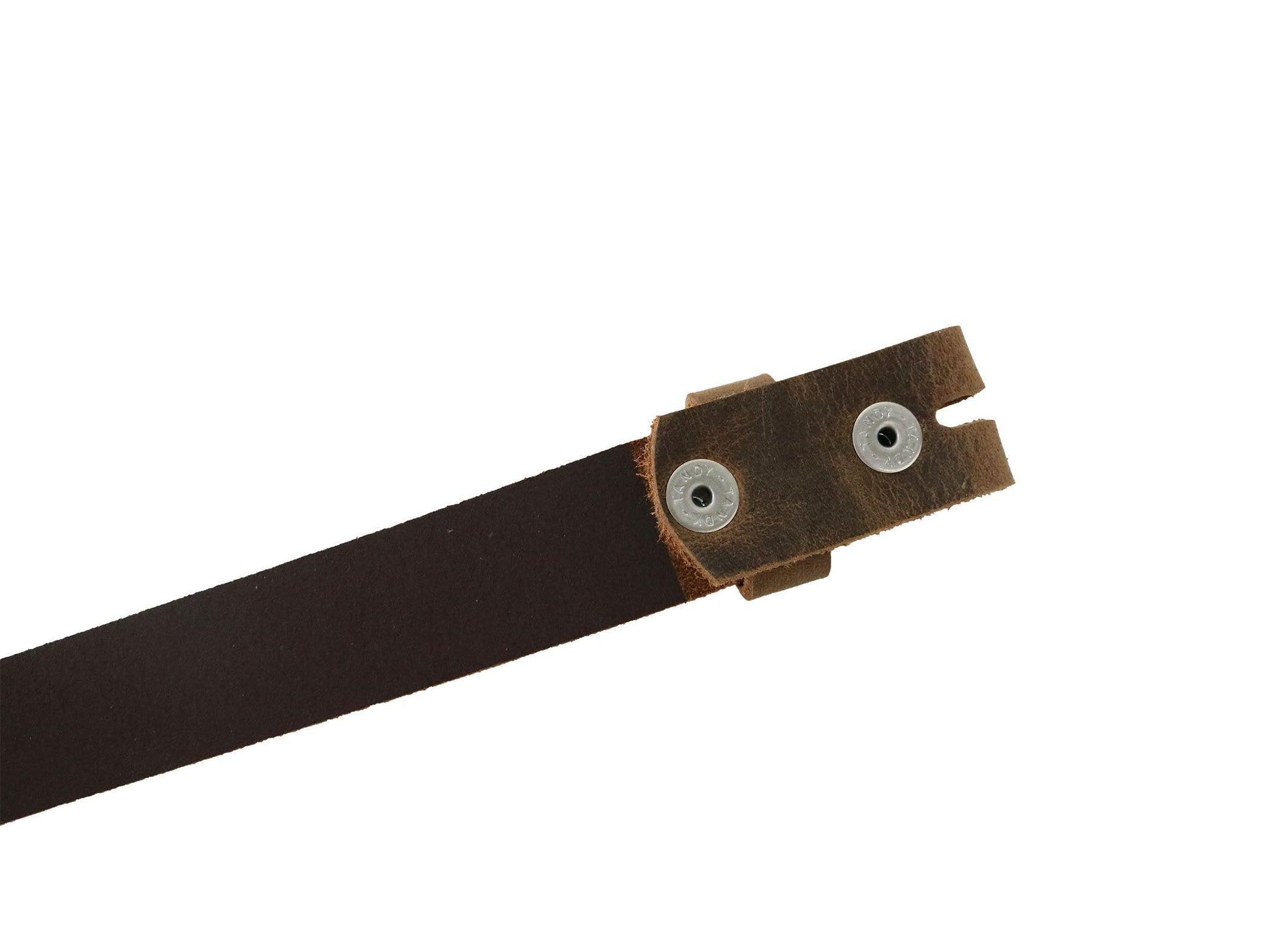 Brown Crazy Horse Buffalo Leather Belt Blank With Snaps & Matching Keeper, 48" - 60"+ Length, Choice of Snap Color - Stonestreet Leather