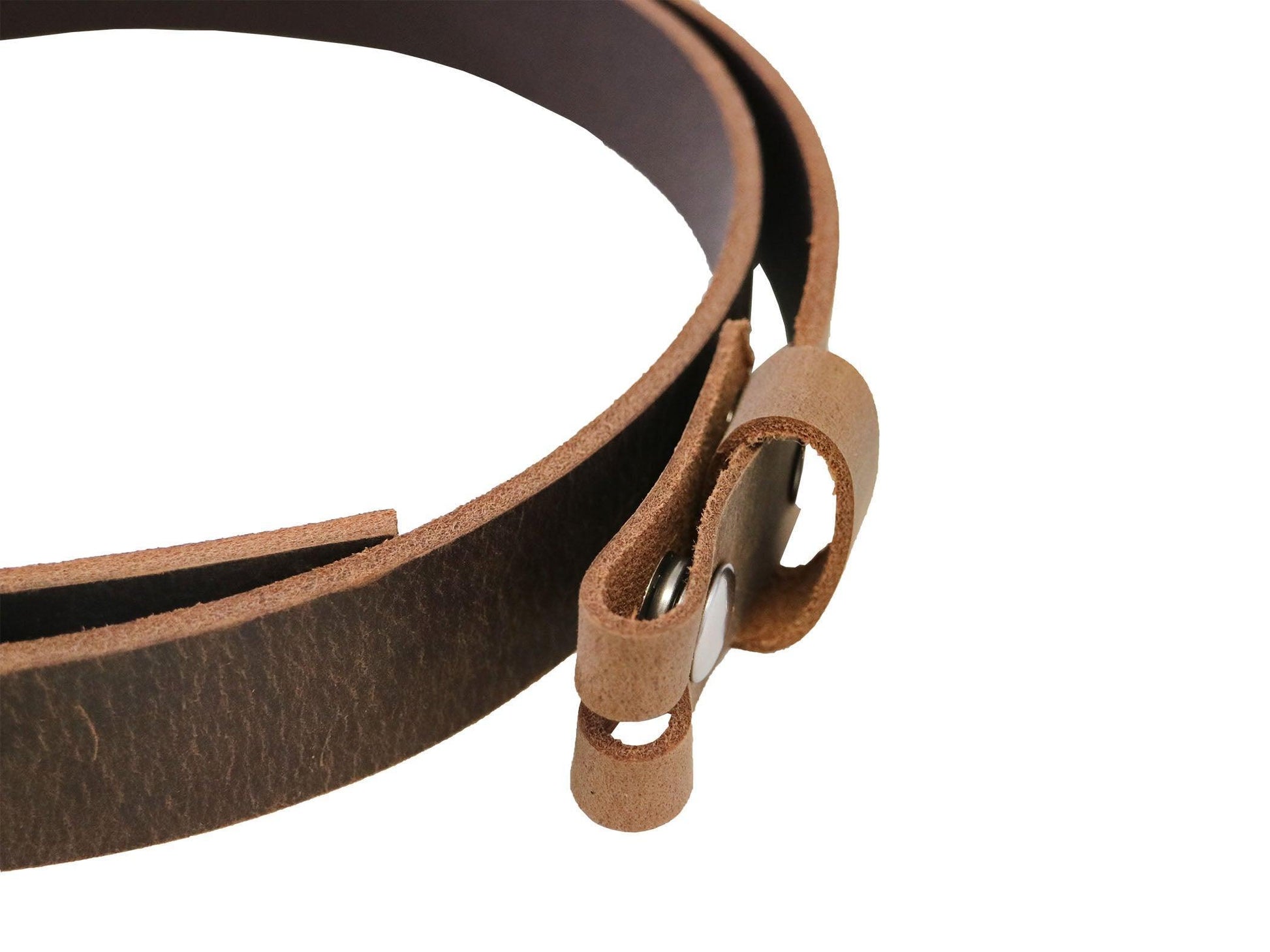 Brown Crazy Horse Buffalo Leather Belt Blank With Snaps & Matching Keeper, 48" - 60"+ Length, Choice of Snap Color - Stonestreet Leather