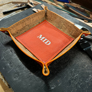 Contemporary Valet Tray - Italian Pebble Grain Leather Lined with Cork - Stonestreet Leather