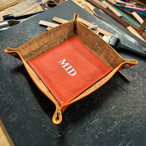 Contemporary Valet Tray - Italian Pebble Grain Leather Lined with Cork - Stonestreet Leather