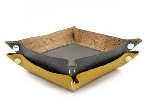 Contemporary Valet Tray - Italian Pebble Grain Leather Lined with Cork - Stonestreet Leather