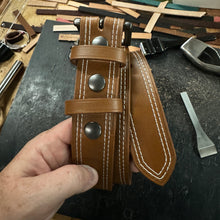 Load image into Gallery viewer, Double Stitched Men&#39;s Belt - Caramel Brown Vegetable Tanned Leather with Double Keepers - Stonestreet Leather
