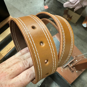 Double Stitched Men's Belt - Caramel Brown Vegetable Tanned Leather with Double Keepers - Stonestreet Leather