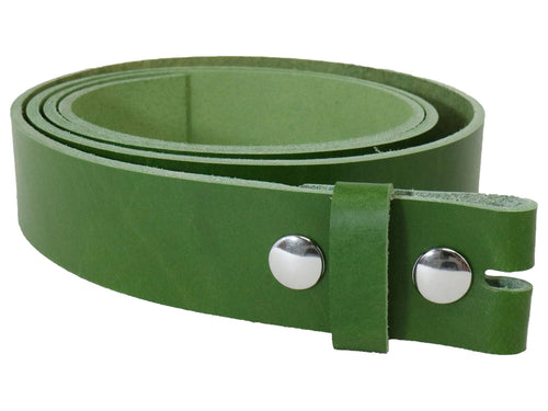 Green Vegetable Tanned Leather Belt Blank W/ Snaps and Matching Keeper | 60 - 72