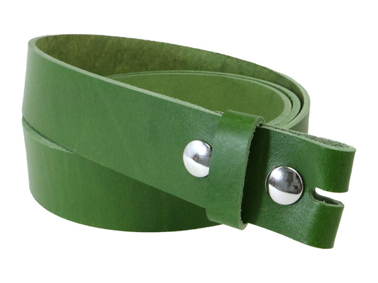 Green Vegetable Tanned Leather Belt Blank W/ Snaps and Matching Keeper | 60 - 72" Length - Stonestreet Leather