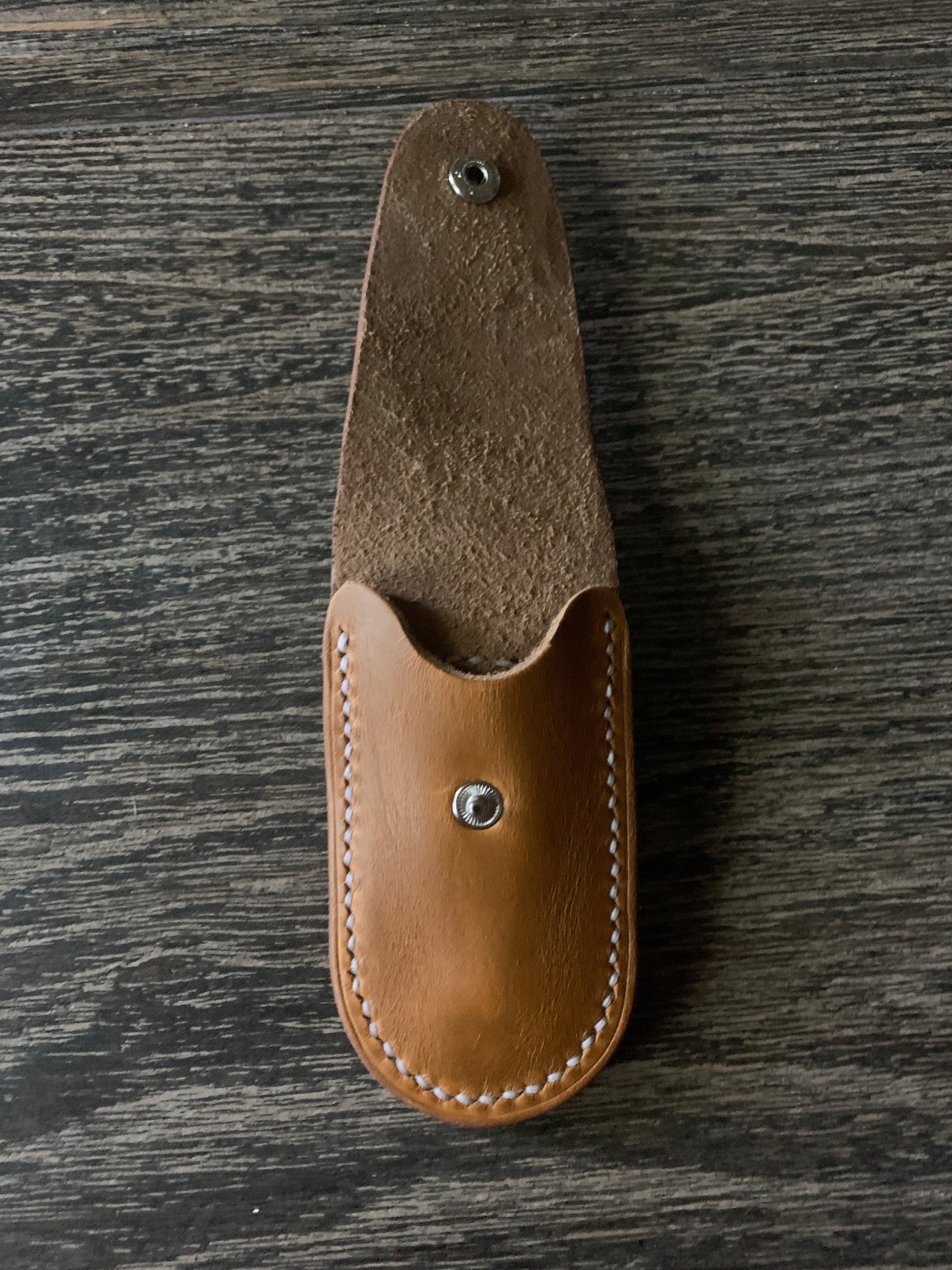 Handmade Leather Pocket Knife Holster, 3” pocket knife pouch with Belt Loop Snap Closure - Oxford Xcel Chrome Tan Leather - Stonestreet Leather