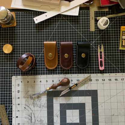 Handmade Leather Pocket Knife Holster, 3” pocket knife pouch with Belt Loop Snap Closure - Oxford Xcel Chrome Tan Leather - Stonestreet Leather
