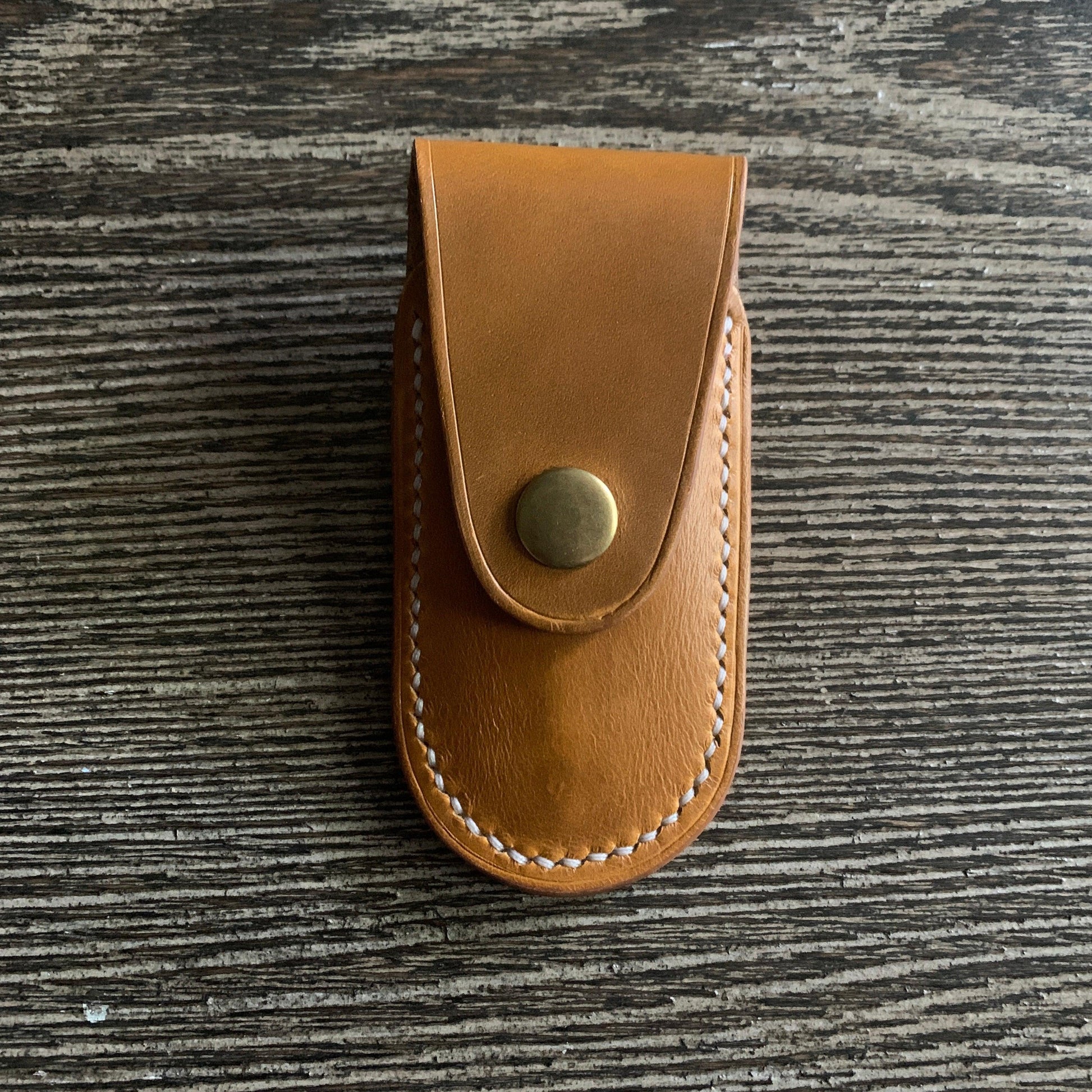 Handmade Leather Pocket Knife Holster, 3” pocket knife pouch with Belt Loop Snap Closure - Oxford Xcel Chrome Tan Leather - Stonestreet Leather