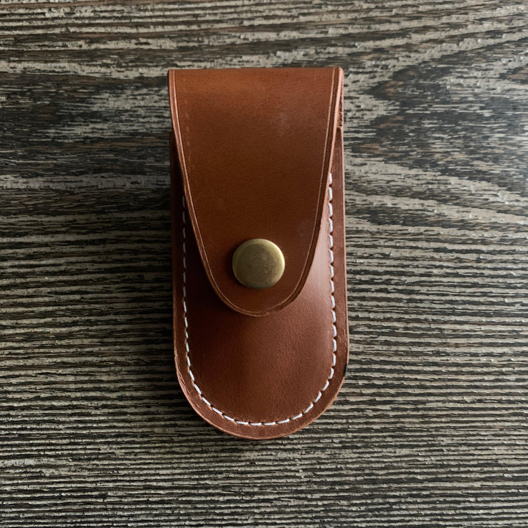Handmade Leather Pocket Knife Holster, 3” pocket knife pouch with Belt Loop Snap Closure - Oxford Xcel Chrome Tan Leather - Stonestreet Leather