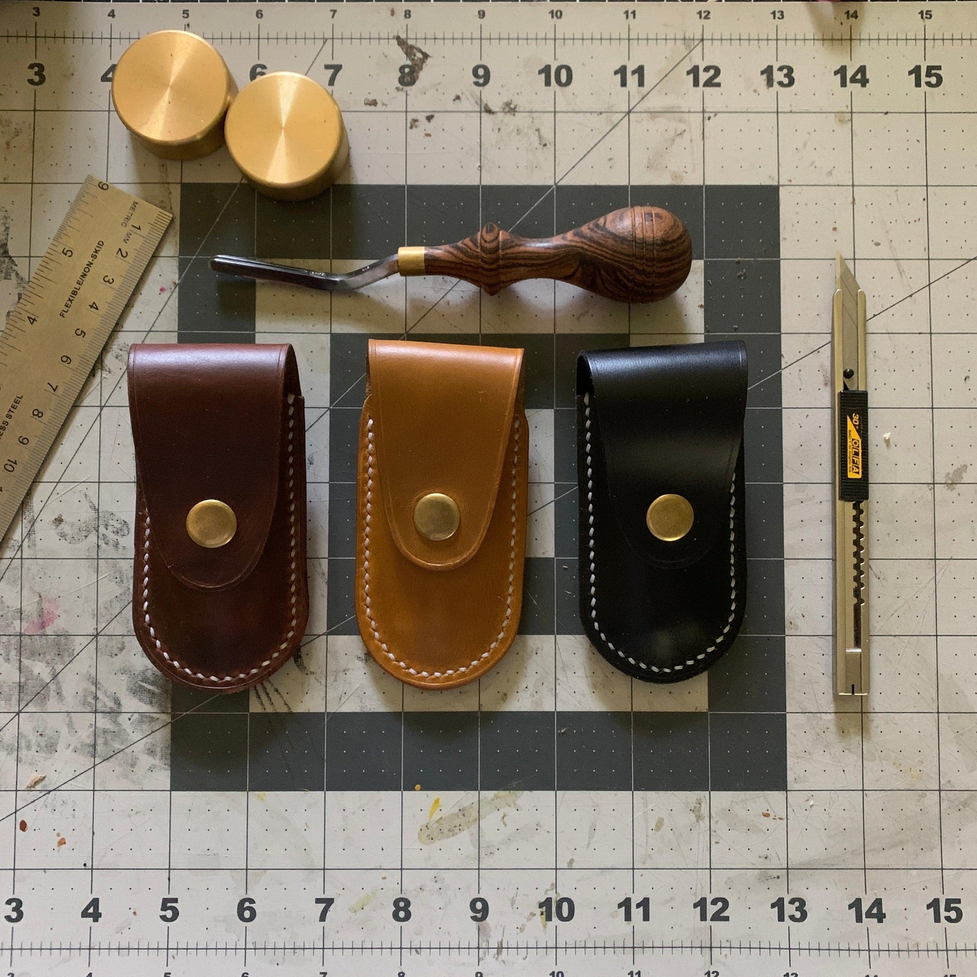 Handmade Leather Pocket Knife Holster, 3” pocket knife pouch with Belt Loop Snap Closure - Oxford Xcel Chrome Tan Leather - Stonestreet Leather